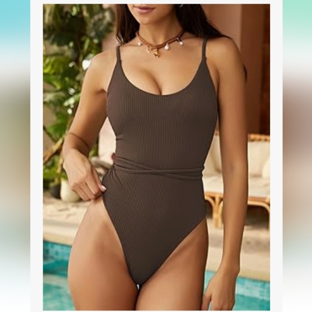 ZAFUL One Piece  Lace Up Tie Back Ribbed Fully Lined Tummy Control Scoop Padded